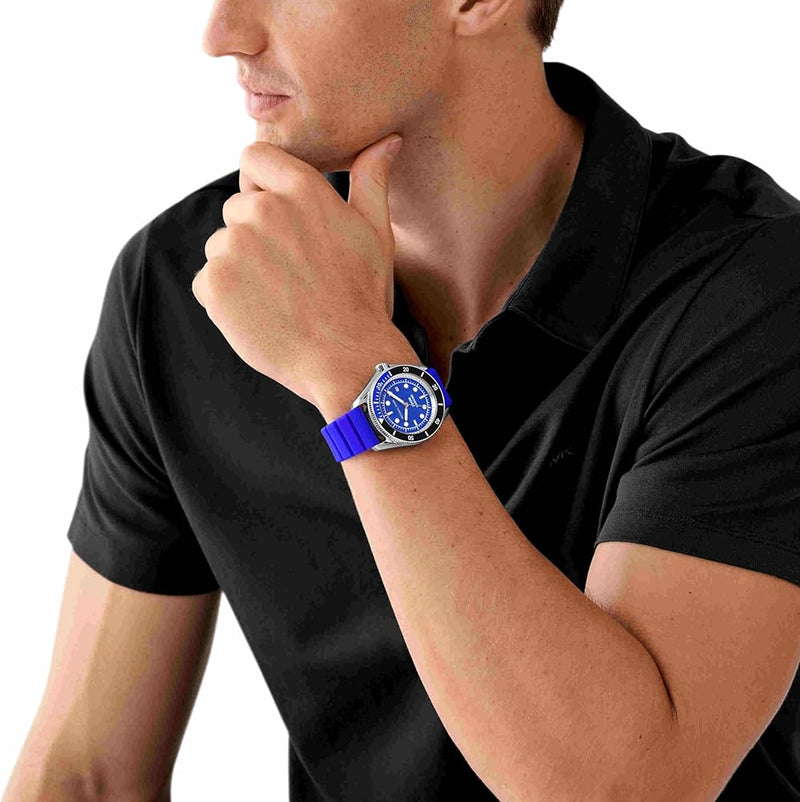 Michael Kors Maritime Three-Hand Analog Blue Dial Blue Silicone Strap Watch for Men - MK9156 Buy Now By Michael Kors
