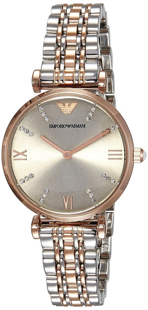 Emporio Armani Gianni T Bar Grey Dial Two Tone Steel Strap Watch For Women - AR1840