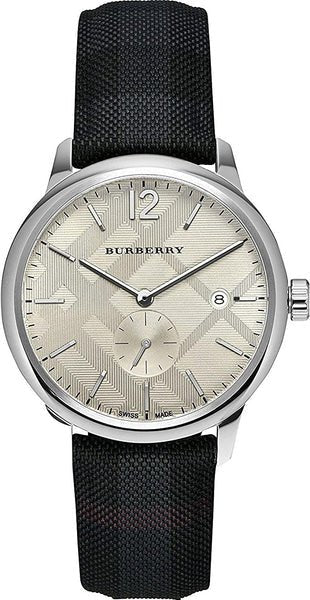 Shop Burberry Classic Round Cream Dial Black Leather Strap Watch for Men - BU10008 in USA