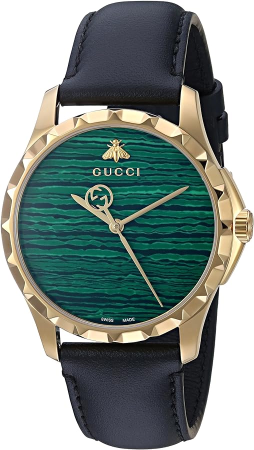 Shop Gucci Le Marche Des Merveilles Quartz Green Dial Black Leather Strap Watch For Women - YA126463 in USA