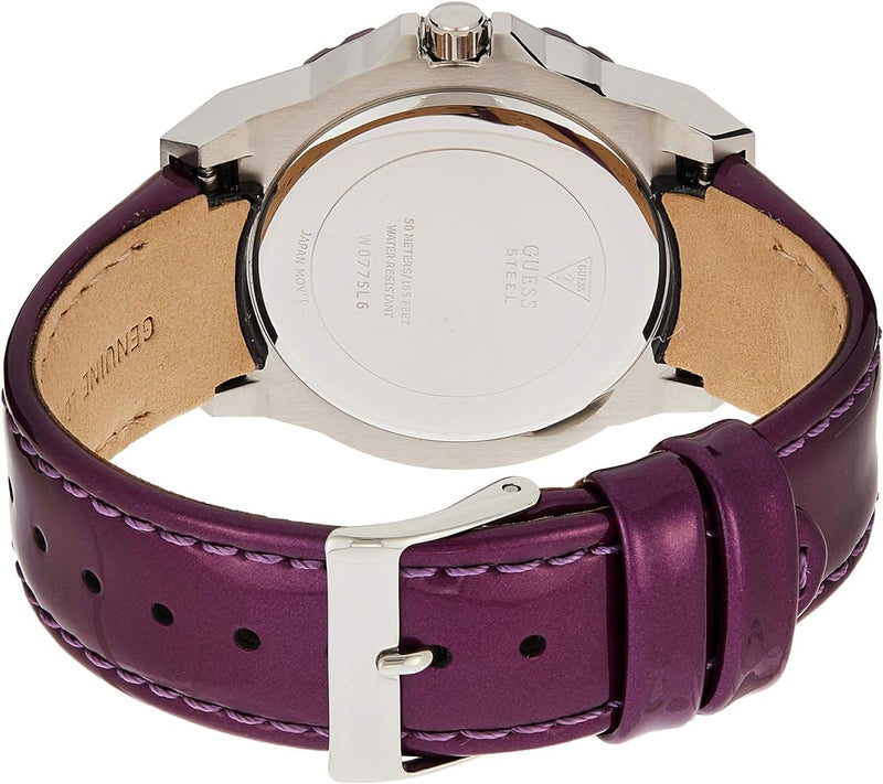 Shop Guess Limelight Quartz Silver Dial Purple Leather Strap Watch For Women - W0775L6 in USA