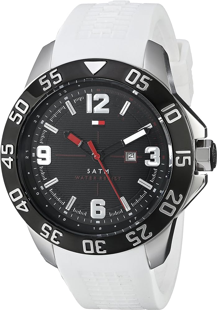 Shop Tommy Hilfiger Sport Black Dial White Rubber Strap Watch for Men - 1790986 in USA