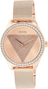 Shop Guess Tri Glitz Quartz Diamonds Rose Gold Dial Rose Gold Mesh Bracelet Watch For Women - W1142L4 in USA