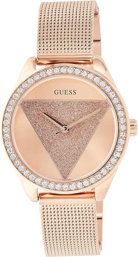 Shop Guess Tri Glitz Quartz Diamonds Rose Gold Dial Rose Gold Mesh Bracelet Watch For Women - W1142L4 in USA