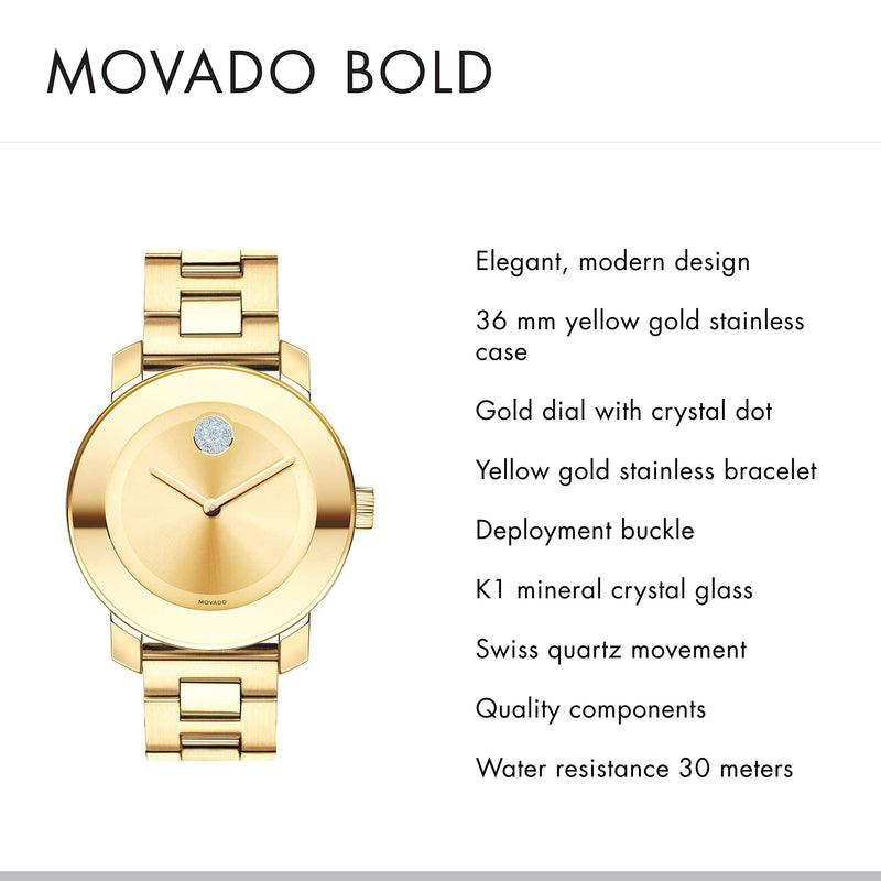 Movado Bold Gold Dial Yellow Gold Steel Strap Watch for Women - 3600104 Buy Now By Movado