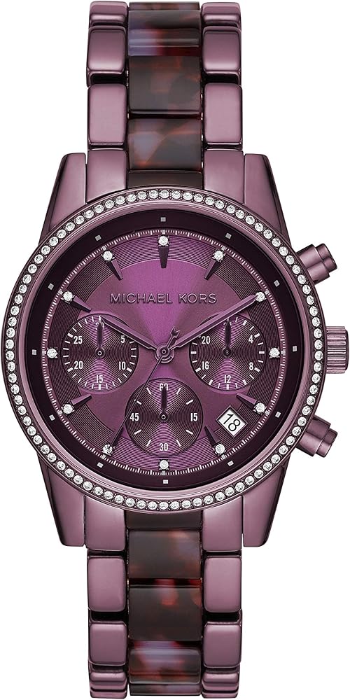 Shop Michael Kors Ritz Chronograph Purple Dial Purple Steel Strap Watch For Women - MK6720 in USA