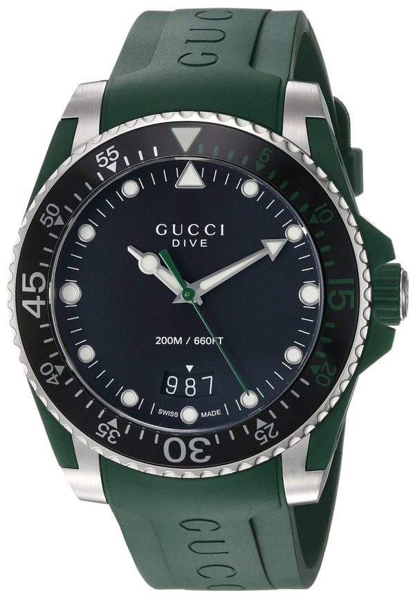 Shop Gucci Dive Black Dial Green Rubber Strap Watch For Men - YA136310 in USA