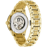 Bulova BVA Skeleton Silver Dial Gold Steel Strap Watch for Men - 97A108