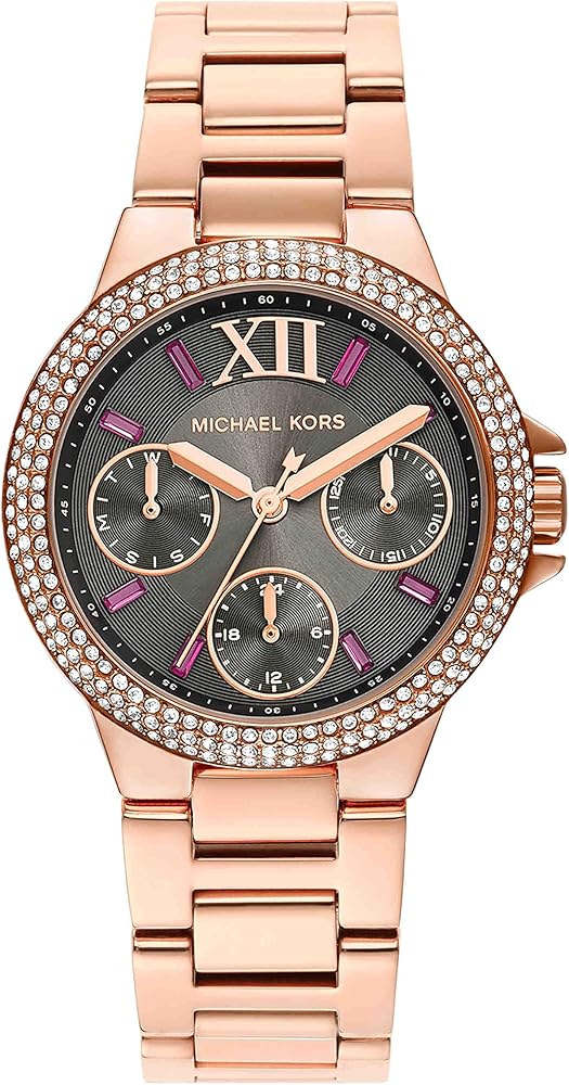 Shop Michael Kors Camille Chronograph Grey Dial Rose Gold Steel Strap Watch For Women - MK6983 in USA