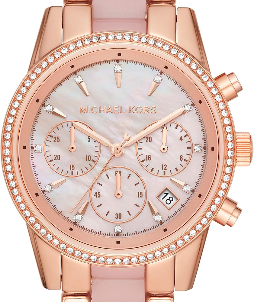Michael Kors Ritz Chronograph Mother of Pearl White Dial Two Tone Steel Strap Watch For Women - MK6769