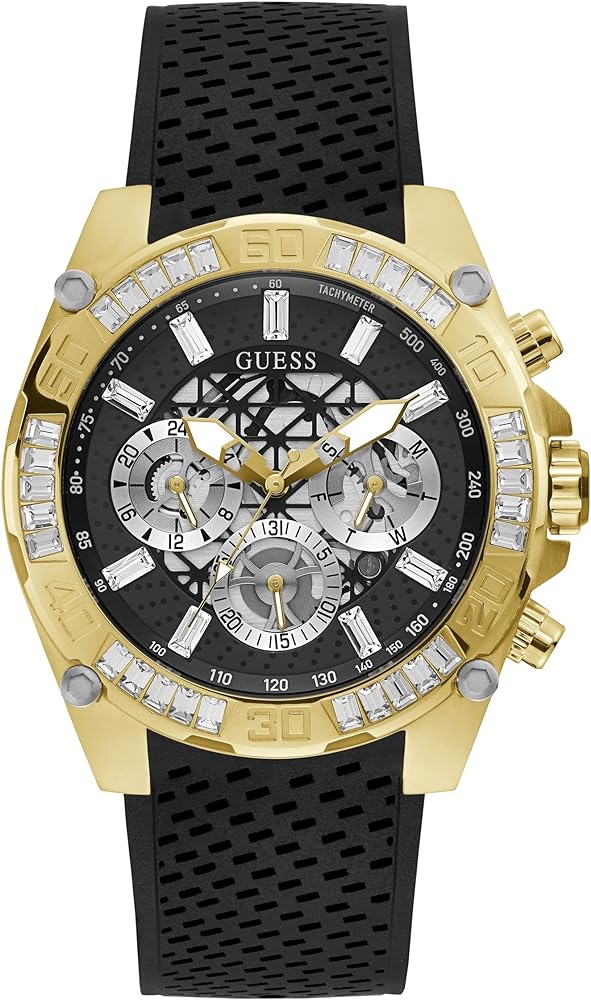 Shop Guess Trophy Multifunction Black Dial Black Rubber Strap Watch for Men - GW0333G2 in USA