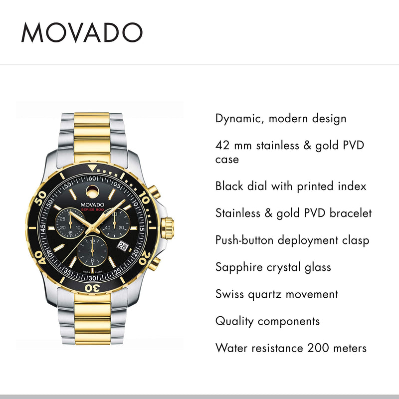 Shop Movado Series 800 Chronograph Black Dial Two Tone Steel Strap Watch For Men - 2600146 in USA