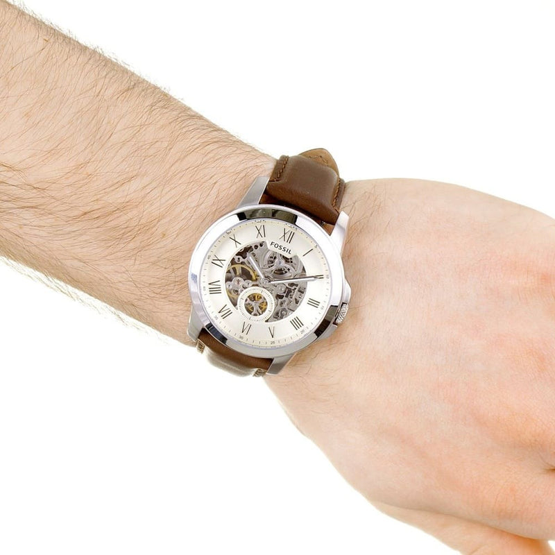 Fossil Grant Automatic White Dial Brown Leather Strap Watch for Men - ME3027 Buy Now By Fossil
