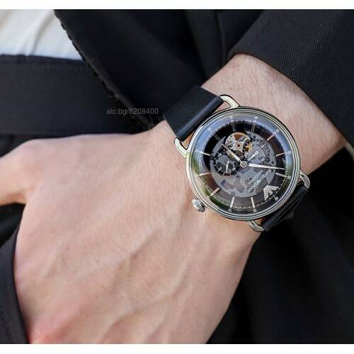 Emporio Armani Meccanico Skeleton Black Dial Black Leather Strap Watch For Men - AR60026 Buy Now By Emporio Armani