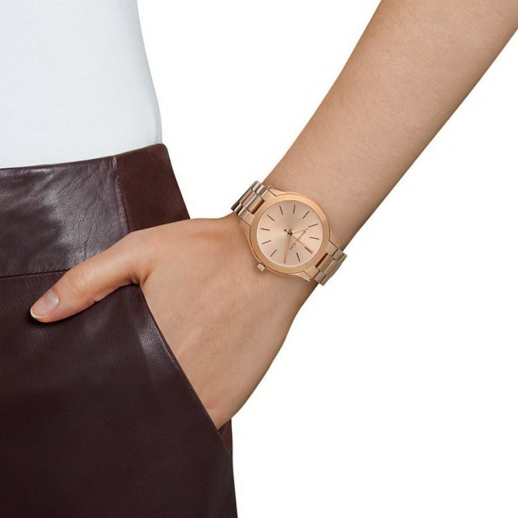 Shop Michael Kors Slim Runway Rose Gold Dial Rose Gold Steel Strap Watch for Women - MK3197 in USA