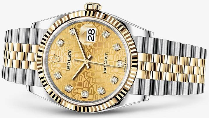Shop Rolex Datejust 36 Diamonds 18K Gold Dial Two Tone Steel Strap Watch for Men - M126233-0033 in USA