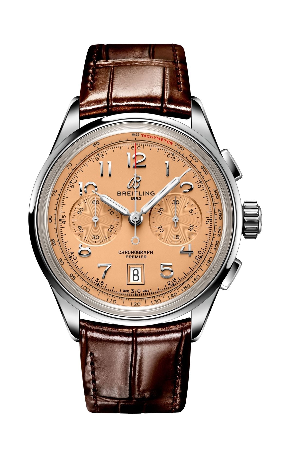 Breitling Premier B01 Chronograph 42 Beige Dial Brown Leather Strap Watch for Men - AB0145331K1P1
