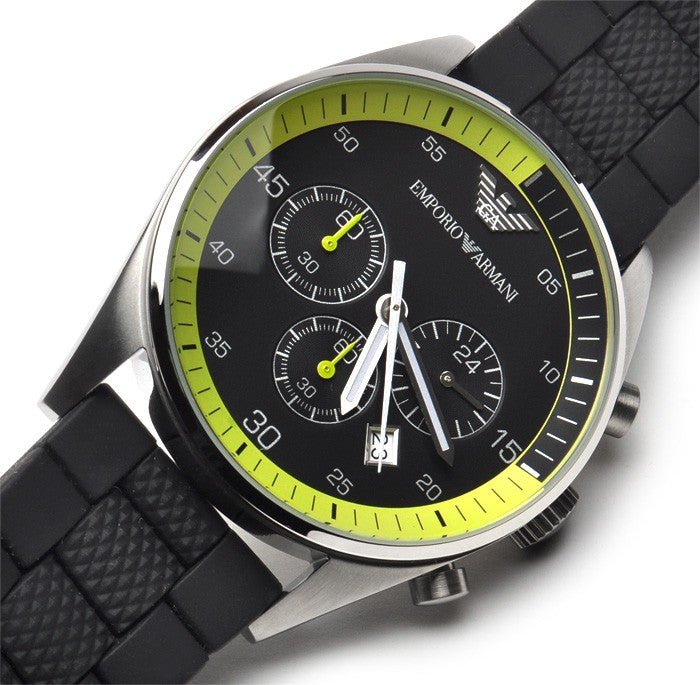 Emporio Armani Chronograph Black Dial Black Rubber Strap Watch For Men - AR5865 Buy Now By Emporio Armani
