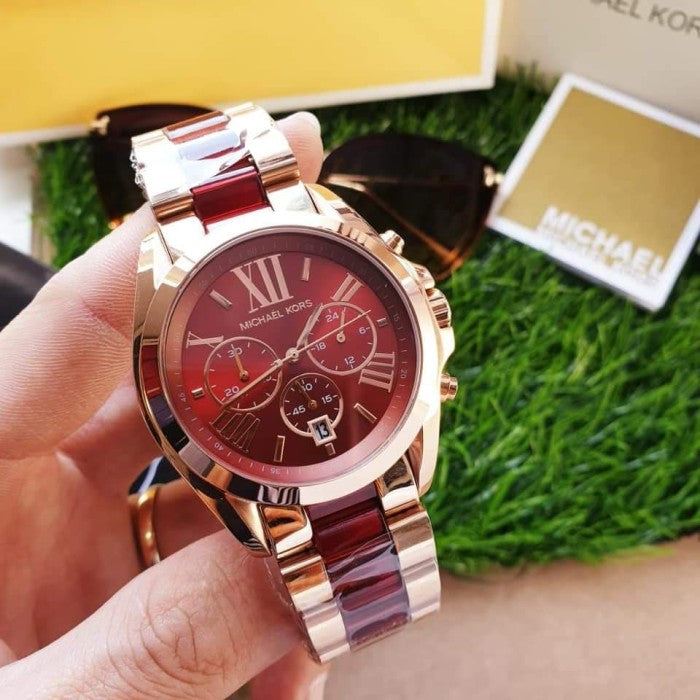 Michael Kors Bradshaw Burgundy Dial Two Tone Steel Strap Watch for Women - MK6270 Buy Now By Michael Kors