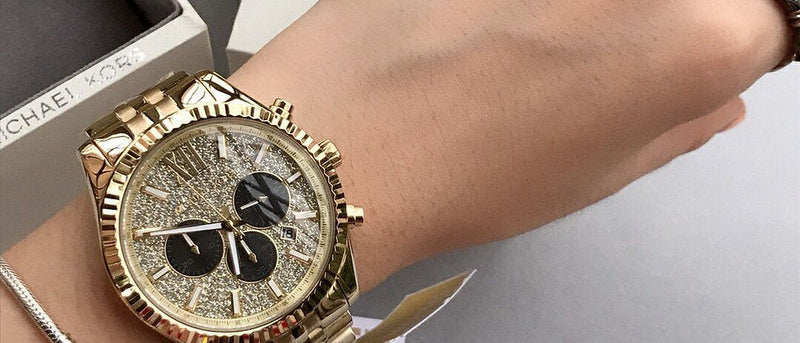 Michael Kors Lexington Crystals Gold Dial Gold Steel Strap Watch for Men - MK8494 Buy Now By Michael Kors