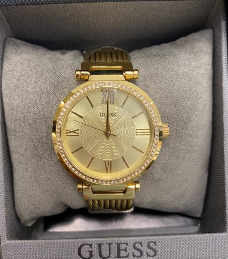 Shop Guess Soho Champagne Dial Stainless Steel Mesh Bracelet Watch For Women - W0638L2 in USA