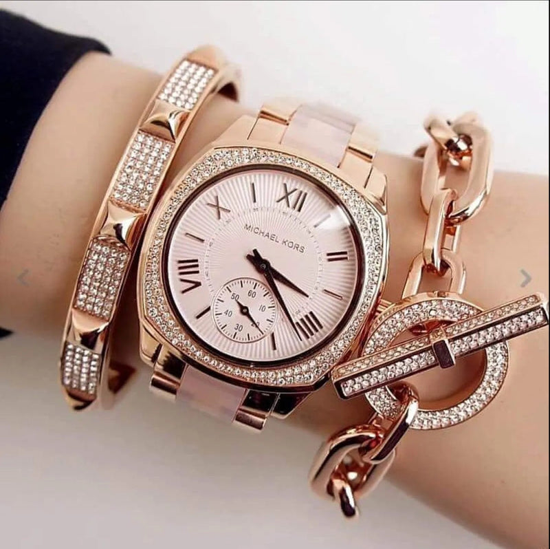 Michael Kors Bryn Rose Gold Dial Two Tone Steel Strap Watch for Women - MK6135 Buy Now By Michael Kors