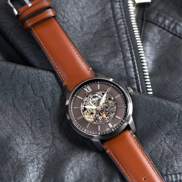 Fossil Townsman Automatic Skeleton Black Dial Brown Leather Strap Watch for Men - ME3181 Buy Now By Fossil