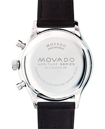 Movado Heritage Chronograph Black Dial Black Leather Strap Watch for Men - 3650005 Buy Now By Movado