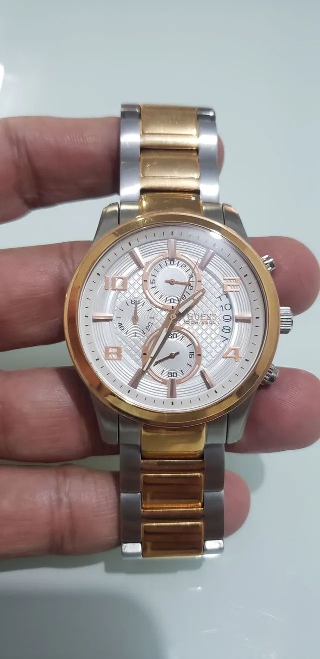 Guess Exec Chronograph White Dial Two Tone Steel Strap Watch for Men - W0075G2 Buy Now By Guess