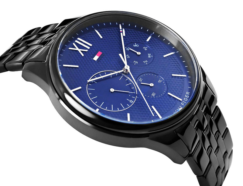 Shop Tommy Hilfiger Damon Quartz Chronograph Blue Dial Black Steel Strap Watch for Men - 1791454 in USA