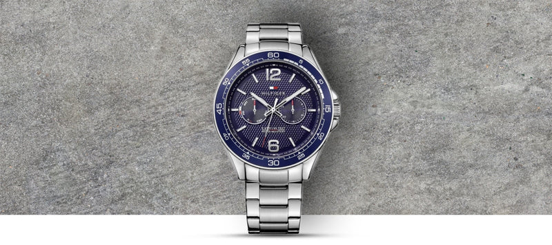 Tommy Hilfiger Erik Chronograph Blue Dial Silver Steel Strap Watch for Men - 1791366