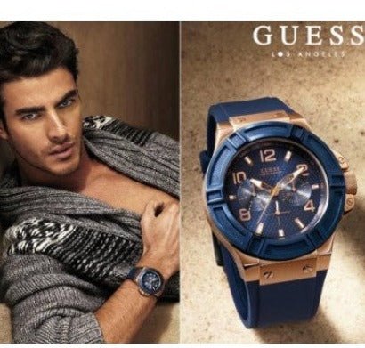 Shop Guess Rigor Blue Dial Blue Silicone Strap Watch For Men - W0247G3 in USA
