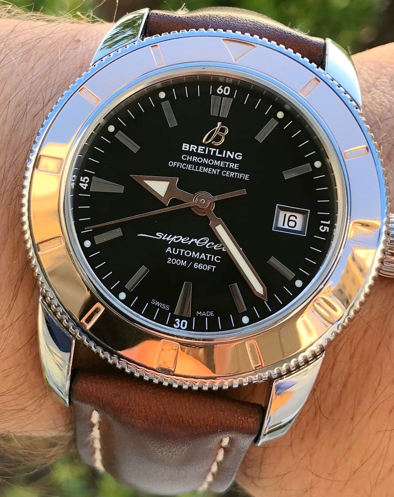 Shop Breitling Superocean Heritage 42mm Rose Gold Chronometer Black Dial Brown Leather Strap Mens Watch - U1732112 in USA