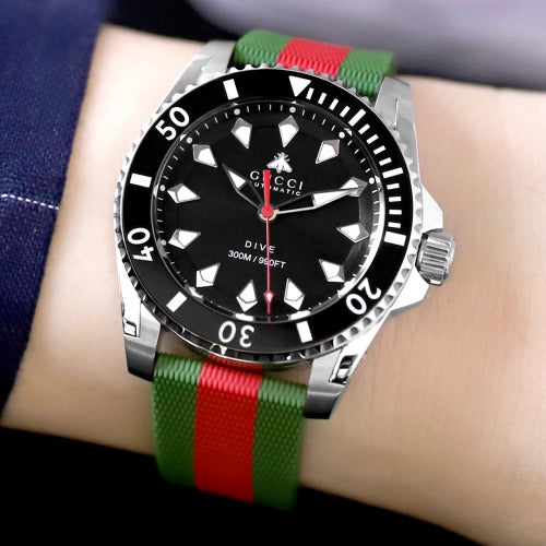 Gucci Dive Automatic Black Dial Two Tone Rubber Strap Watch for Men - YA136349 Buy Now By Gucci