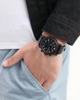 Emporio Armani Luigi Chronograph Black Dial Black Leather Strap Watch For Men - AR11133 Buy Now By Emporio Armani