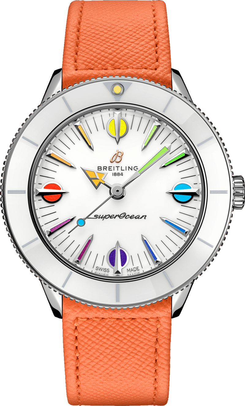 Breitling Superocean Heritage '57 Pastel Paradise White Dial Orange Leather Watch for Women - A10340A11A1X1