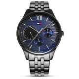 Shop Tommy Hilfiger Damon Quartz Chronograph Blue Dial Black Steel Strap Watch for Men - 1791454 in USA