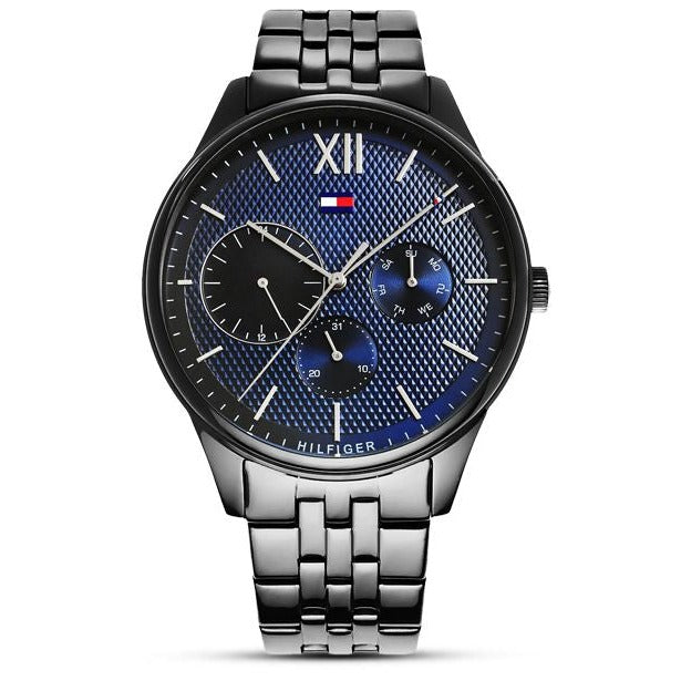 Shop Tommy Hilfiger Damon Quartz Chronograph Blue Dial Black Steel Strap Watch for Men - 1791454 in USA