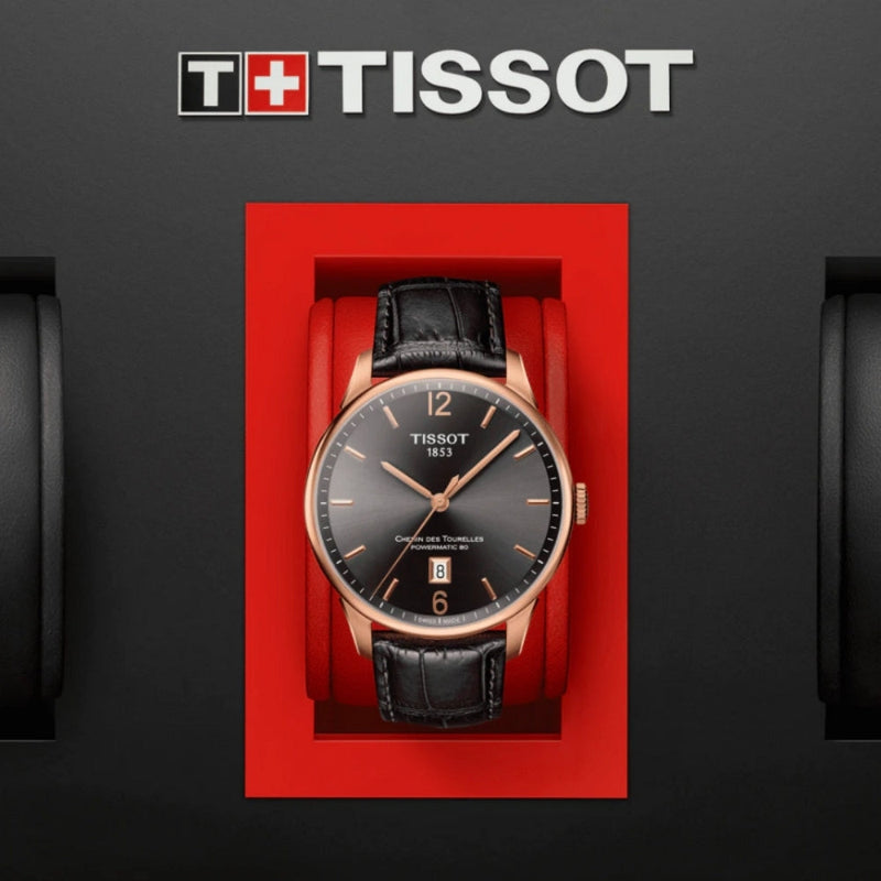 Tissot T Classic Chemin Des Tourelles Powermatic 80 Brown Dial Brown Leather Strap Watch for Men - T099.407.36.447.00 Buy Now By Tissot