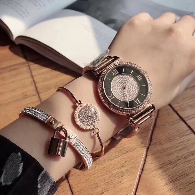 Michael Kors Catlin Black Dial Rose Gold Steel Strap Watch for Women - MK3339 Buy Now By Michael Kors