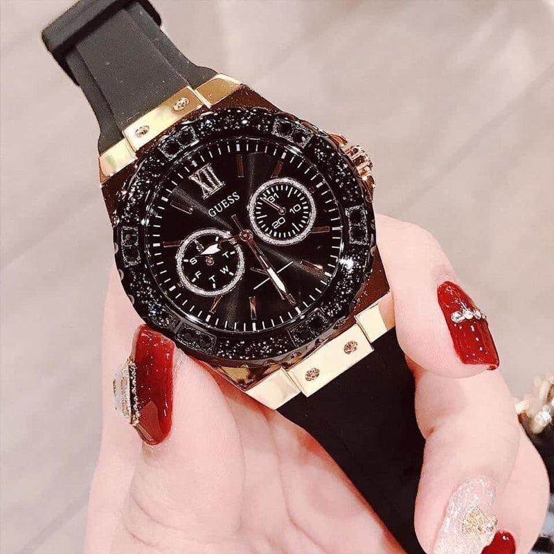 Shop Guess Black Dial Black Rubber Strap Watch For Women - W1053L7 in USA