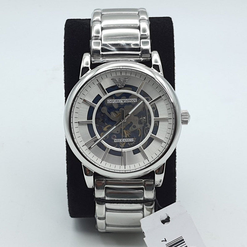 Emporio Armani Meccanico Automatic Silver Dial Silver Steel Strap Watch for Men - AR60006
