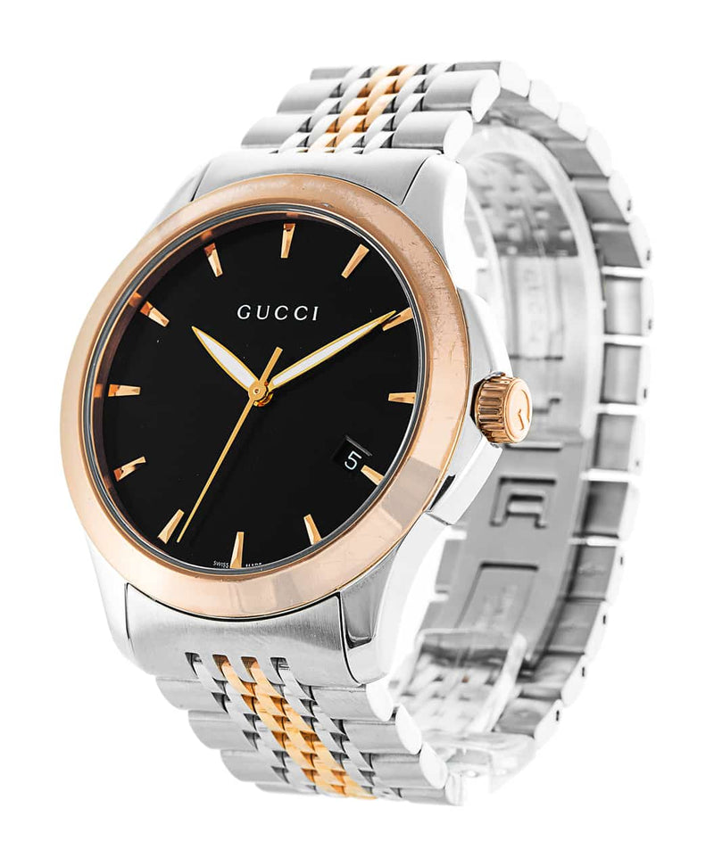 Shop Gucci G Timeless Black Dial Two Tone Steel Strap Watch For Men - YA126410 in USA