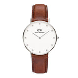 Daniel Wellington Classy St Mawes White Dial Brown Leather Strap Watch For Women - DW00100079