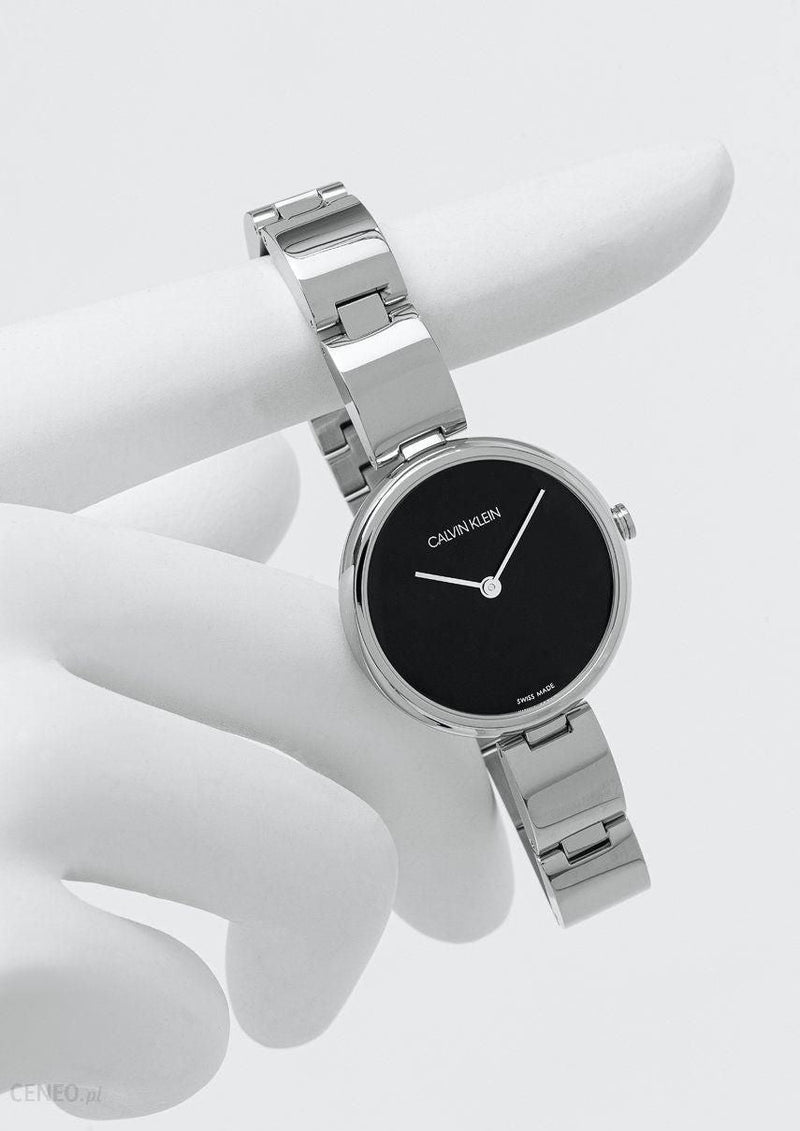 Shop Calvin Klein Wavy Black Dial Silver Steel Strap Watch for Women - K9U23141 in USA