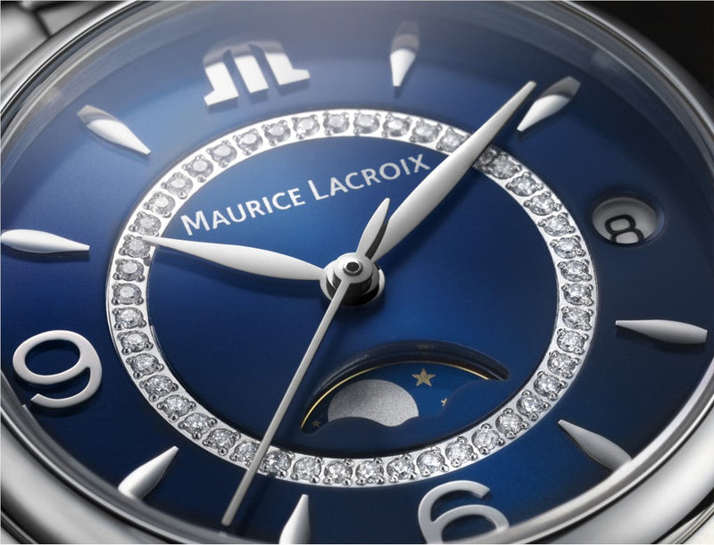 Shop Maurice Lacroix Fiaba Moonphase Blue Dial Silver Steel Strap Watch for Women - FA1084-SS002-420-1 in USA