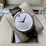 Movado Museum Quartz Silver Dial Black Leather Strap Watch For Men - 2100001 Buy Now By Movado