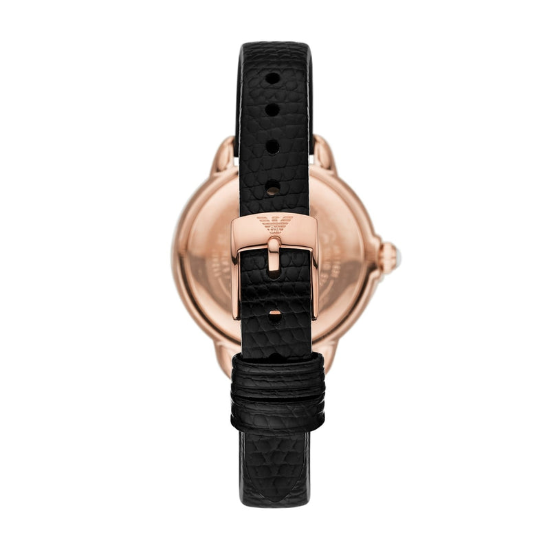 Emporio Armani Mia Three Hand Crystals Silver Dial Black Leather Strap Watch For Women - AR11631 Buy Now By Emporio Armani