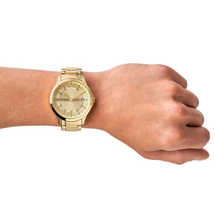 Armani Exchange Hampton Chronograph Gold Dial Gold Steel Strap Watch For Men - AX2415