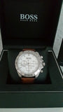 Hugo Boss Ikon Chronograph White Dial Brown Leather Strap Watch for Men - 1513175